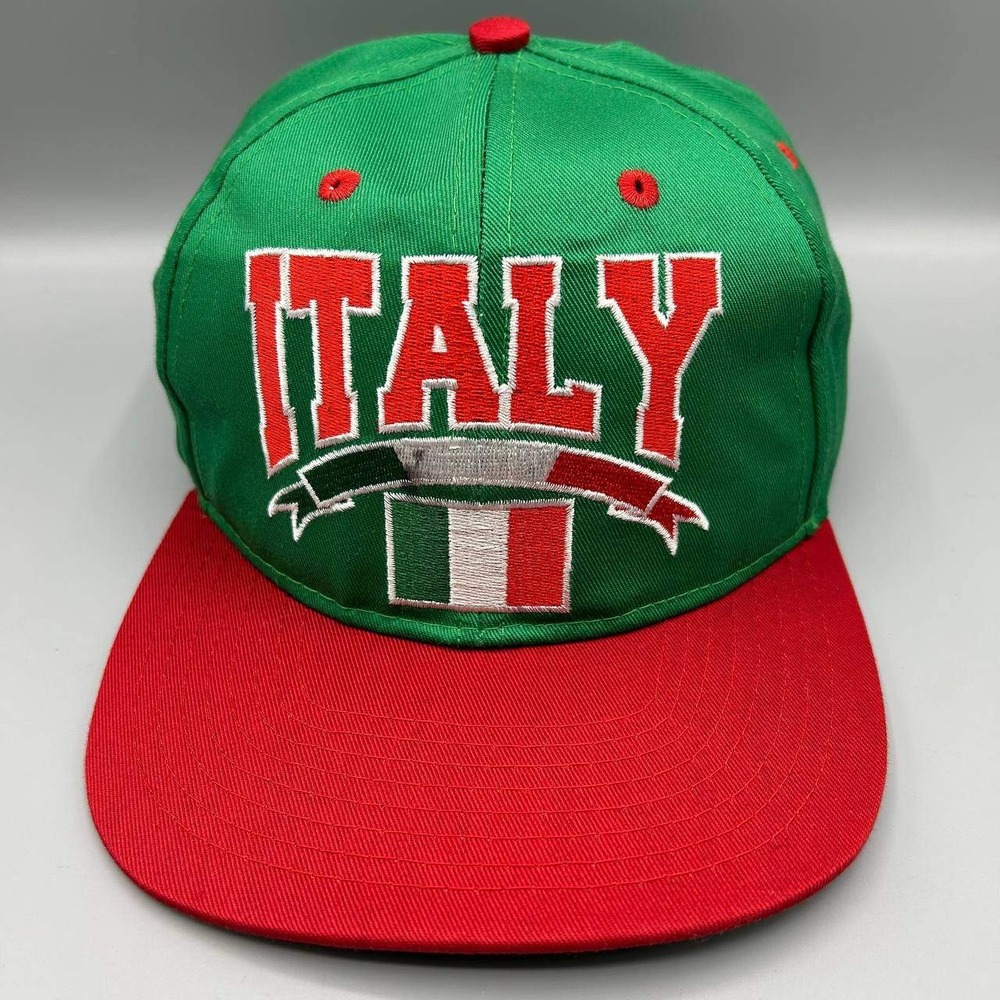 Vintage Italy Flag Hat Men‎ Green Red Embroidered Eclipse Snap Back Cap New